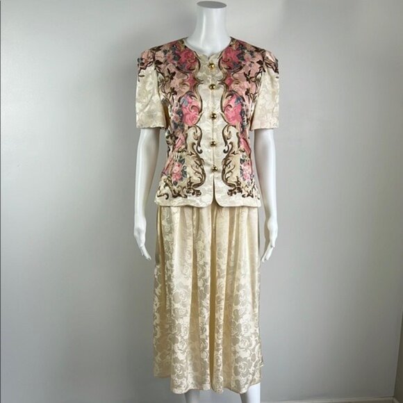 Vintage Dresses & Skirts - Vintage 80s/90s Talbots X Maggy London Silk Skirt Set - S